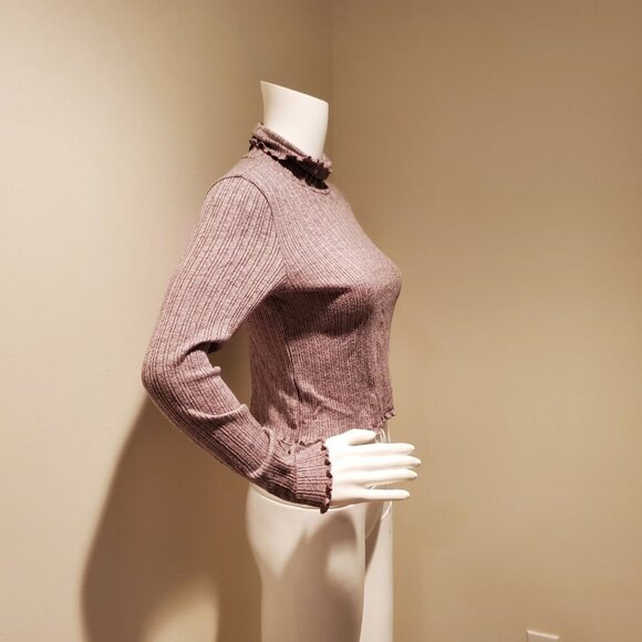 Madewell Ribbed Turtleneck Cropped Top Gray M - Picture 4 of 5